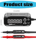 Top Notch Ergonomic Digital Multimeter With Big Bright Screens Auto Shutdown And High Accuracy Voltage Current Capacitance Testing For All Electric Gigs on a gray background with test leads.