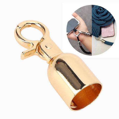 10 Pack Top Shelf Gold Rope End Snap Hooks, No Sweat Zinc Alloy Fastener Set With Screws, close-up view of gold bell-shaped snap hook.