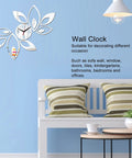 DIY Silver Mirror Leaf Wall Clock Sticker Kit With Modern Hollow Floral Design Self Adhesive Wall Decal For Living Room Bedroom Office Decor Silent Movement Easy Peel And Stick Elegant Home Accent, wall-mounted in bedroom