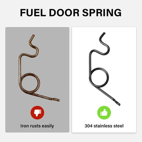 Comparison of iron rusting easily vs 304 stainless steel in Toyota Tundra Fuel Tank Repair Kit With Gas Door Spring And Aluminum Hinge Pin, Rust Resistant Stainless Steel Door Spring, No Fuss Install, WD40 Lubricated, Easy Fit, 2007 2021 Tundra Fuel Tank Access Hardware