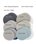 Six Pack 5 Inch Sponge Sanding Discs With Peel And Switch Backing For Easy Swap and Dust Vent Holes showcased in various grits.