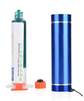 DIY Pro Solder Mask Repair Kit For PCBs with curing ink and blue cylinder for BGA chip repair.