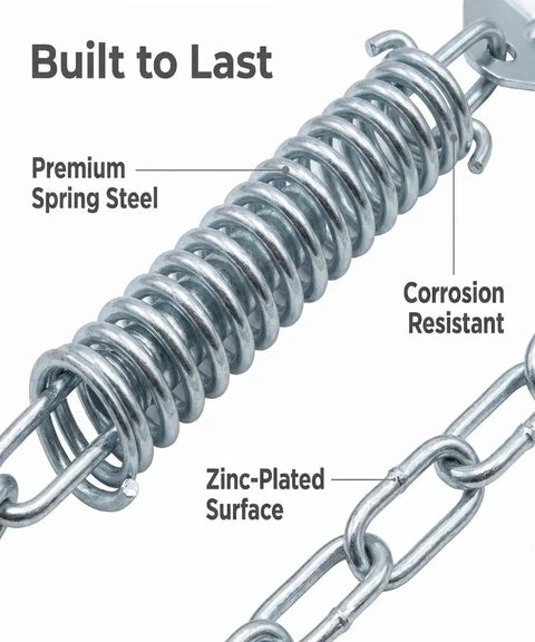 Built Tough Screen Door Chain Stopper With Spring, 2 Pack Wind Safety Hardware For Front Entry, Prevents Over Opening And Door Damage, Durable Spring Steel, Indoor Outdoor Use, Compatible With Storm Door Closer K 5026, zinc-plated spring coil close-up