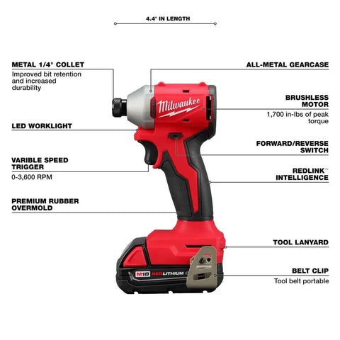 M18 Trade Compact Brushless Two Tool Combo Kit with Drill Driver and Impact Driver includes two RedLithium batteries and charger