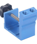 Blue aluminum Pocket Hole Jig System for Woodworking with black knob, precise drill guide tool for angled wood joints