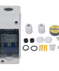 Heavy Duty DC Disconnect Switch 1000V 40A For PV Solar Panels IP65 Weatherproof Distribution Box with accessories and clear cover.