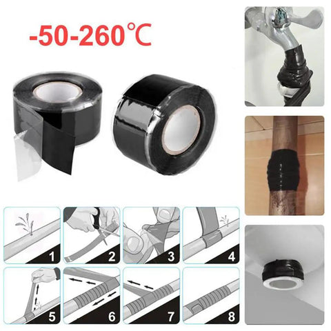 Pro Grade Super Strong Waterproof Tape For Quick Leaks Sealing And Repairs Self Fluxing Silicone Adhesive Duct Tape For Pipes Insulation And Heavy Duty Fixes Black