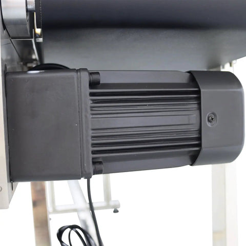 Close-up of 250W motor on PVC Flat Belt Conveyor With Adjustable Speed 118 By 7.8 Inch Industrial Transport Belt Black 110V.