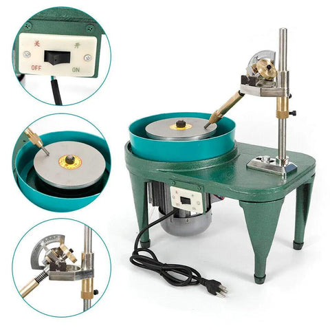 Faceting And Polishing Gem Cutter Pro Grade Workhorse For Jewelry Making with 6 Inch Disc and Faceted Manipulator, green machine setup