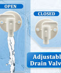 Low Point Drain Valve Replacement For RV Fresh Water Tank with open and closed positions shown for easy release and quick drain