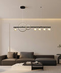 Lit Modern LED Chandelier With Remote 40W Black Five Light Linear Pendant Lighting With Crystal Lampshade in living room