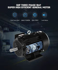 5HP Three Phase Electric Motor With 1480 And 1770 RPM, 184T Frame, showcasing a cast iron shell and TEFC design