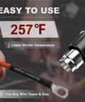 Three To One Ratio Heat Shrink Tubing Black Three Eighths Inch Nine Point Five Millimeter Dual Wall Adhesive Lined Marine Grade Waterproof Oil Proof Wear Resistant Insulation Sealing Twenty Feet ET2095B in use at 257°F with a heat tool.