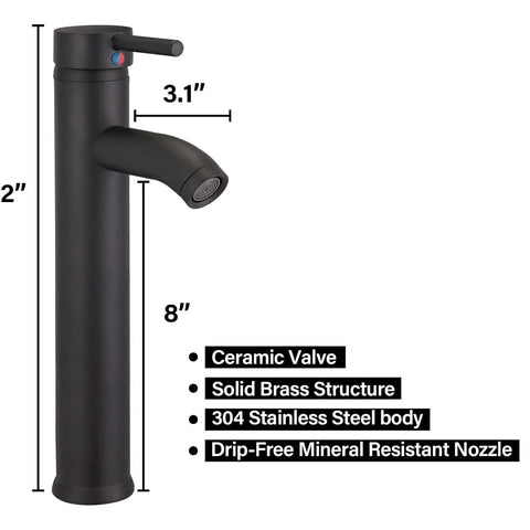Black faucet with measurements for Rectangular Above Counter Vessel Sink 16 By 12 Inch Porcelain Ceramic Bathroom Sink With Faucet And Pop Up Drain Included White And Black Finish Stain Resistant Sleek Modern Vanity Upgrade For Your Bathroom.