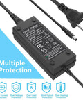 Versatile 42V 2A Scooter Charger With 6 In 1 Plugs For 36V Lithium Batteries, black charger unit showing multiple protection features.