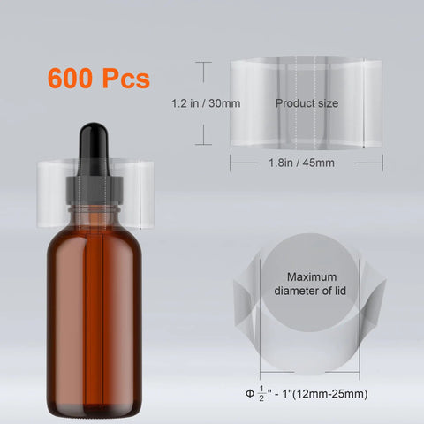 600 Pack Clear Heat Shrink Bottle Seals For Essentials Oils Droppers And Test Tubes Easy To Use Tamper Proof Shrink Bands Fits 1.8 X 1.2 Inch Caps Ideal DIY Bottling And Bottles Wrap Pro Grade, 1.2 x 1.8 in size shown