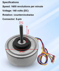 Replacement Indoor Air Conditioning Motor ZKFP 20 8 113 For Quiet DC 140V 20W Brushless Fan shown with specs