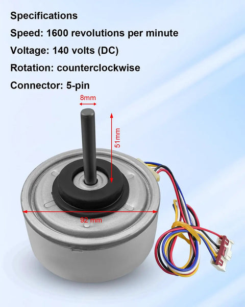 Replacement Indoor Air Conditioning Motor ZKFP 20 8 113 For Quiet DC 140V 20W Brushless Fan shown with specs