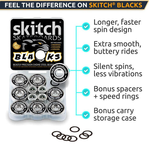 Front view of Skitch Precision Skate Bearings Set, 8-pack 608 2RS ABEC 9 chrome steel with washers and spacers
