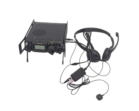 Electret Mic Headset Adapter Cable For Xiegu G90 X6100 HF Transceivers With 8 Pin Modular PTT Connector And RJ 45 Plug shown with radio