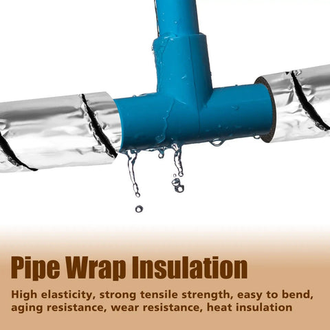 Six Pack Pipe Insulation Foam Tubes With Spiral Aluminum Foil Wrap Waterproof Outdoor Pipe Covers on blue pipe showing drip resistance