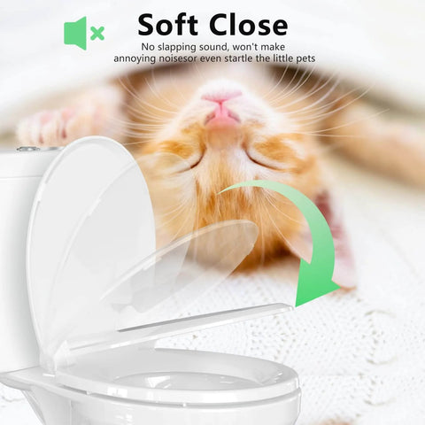 Soft Close Round Toilet Seat Set Two Pack 16.5 Inch White PP Material with kitten, safe and no slam