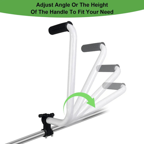 Adjustable ergonomic trimmer grip extension showing angle options on Upgraded Weed Eater Handle With Bracket Clamp.