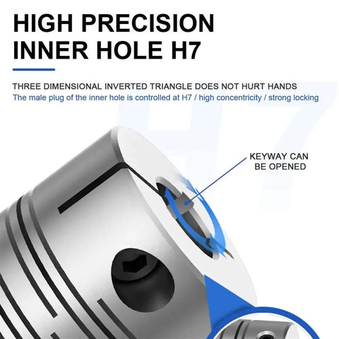 Heavy Duty Parallel Line Coupling LT D19L25 Motor Flexible Shaft Aluminum Alloy Encoder Connection For 3D Printer Groove Cardan Rig showing high precision inner hole H7 with keyway.