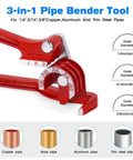 Heavy Duty Manual Tube Bender For Copper Aluminum Steel Brass Pipes, 3-in-1 tool for various pipe diameters, clear angle markings.