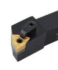 Close-up of Pro Grade Indexable Turning Tool Holder Kit with carbide insert and 3/4 inch shank, 5 inch length