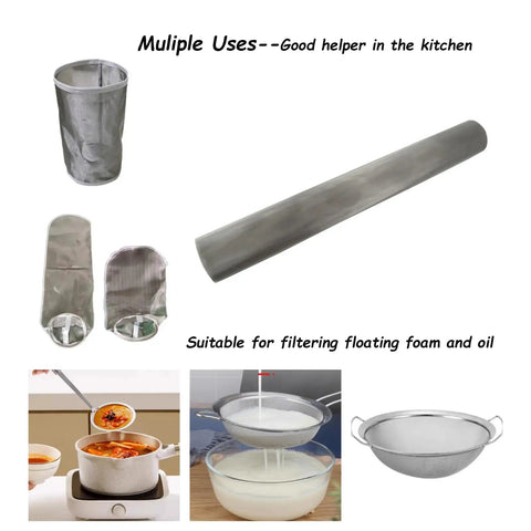 304 Stainless Steel Mesh Screen 150 Mesh 40x120cm shown in various kitchen filtration uses
