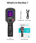 What's in the box of TR10 Thermal Imaging Camera Pro Grade Handheld Infrared Imager With 192 By 192 Resolution, showing camera, strap, USB-C cable, and user guide.