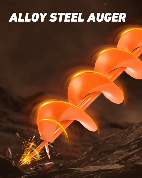 Alloy steel auger in action, part of the Gas Powered Post Hole Digger Auger Drill With 63cc 2 Stroke Engine, 6 inch and 10 inch Drill Bits