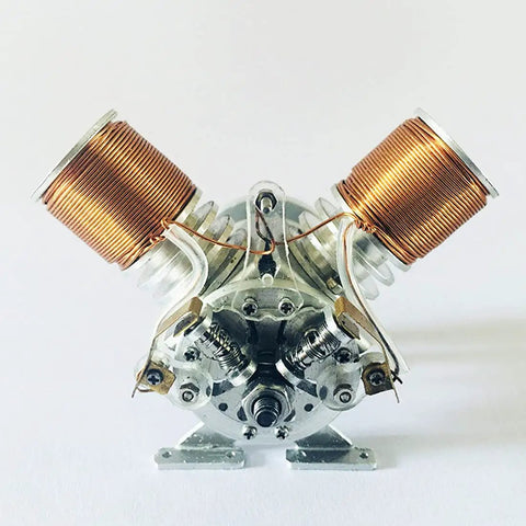 Mini Metal V Type Double Cylinder Electromagnetic Engine Model V2 Working Demonstration Toy For Hands On Physics Experiment With Six To Twelve Volt Supply, metal