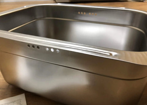 Stainless Steel Basin Tub Rack For Dishwashing And Cleaning, Large Size, Durable With Rounded Rectangle Design on wooden surface