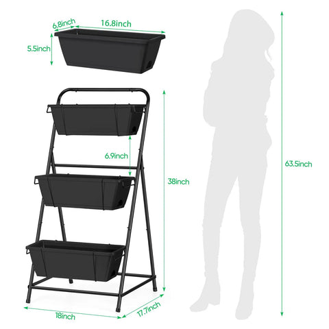 Space Saving 3 Tier Raised Garden Bed Vertical Planter With Drainage Holes And Removable Tray For Patio Balcony Porch