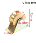 Heavy Duty Stainless Steel Caster Wheel Set Four Pack For Sliding Door Tracks U Type 60mm Bearing Pulleys Rollers shown up close with dimensions.