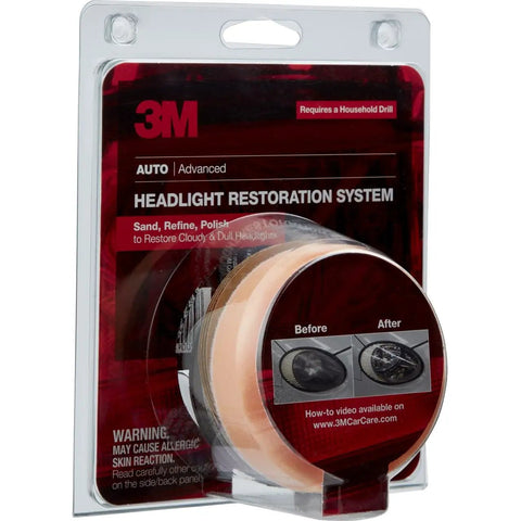 Headlight Lens Restoration Kit 39008 For Clear Brighter Headlights At Home With Disc Pad Holder and Sanding Discs packaging.