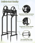 4-Spike Garden Hose Reel With 3.9 Ft Leader Hose And Stainless Fitting, Freestanding Metal Hose Stand showing details and parts.