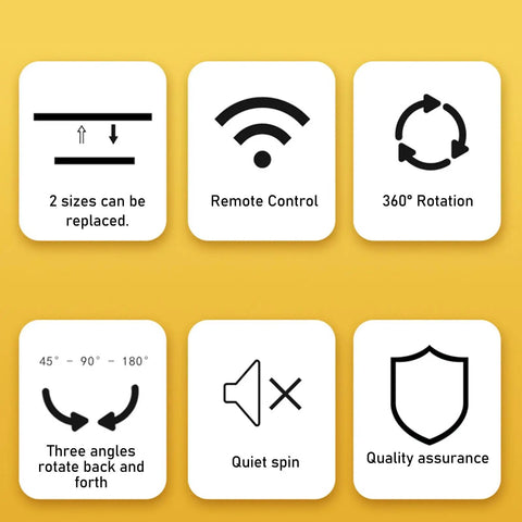 Icons depicting features of Hot Selling Electric Rotating Turntable With Smart Remote Control For Live Streaming And Jewelry Display.