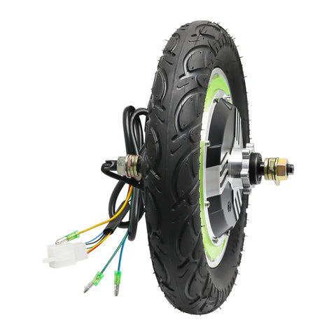 Killer 12 Inch 36V 500W Brushless Hub Motor Rear Wheel Conversion Kit With Pneumatic Tire And Disc Brake showcasing tire and wiring.