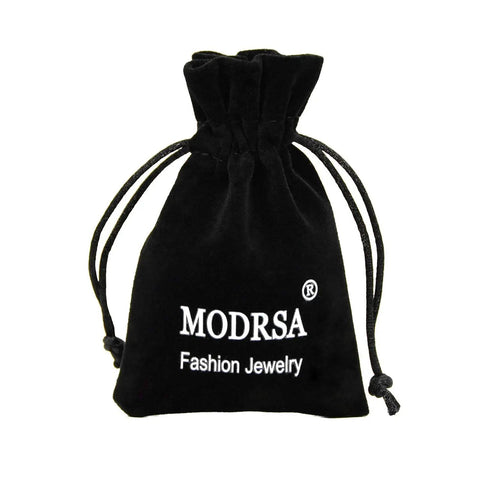 Black drawstring pouch with 'MODRSA Fashion Jewelry' text, suitable for holding Industrial Barbell Earrings Set 14g Stainless Steel