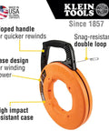 Stainless Steel Electrical Fish Tape With Double Loop Tip And Optimized Housing For Easy Wire Pulls One Eighth Inch