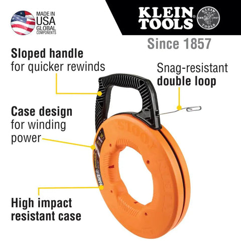 Stainless Steel Electrical Fish Tape With Double Loop Tip And Optimized Housing For Easy Wire Pulls One Eighth Inch