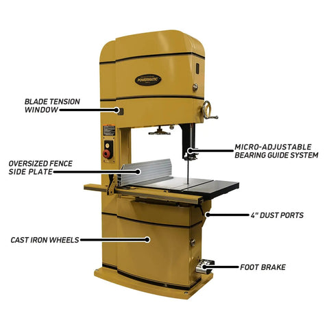 24 Inch Woodworking Bandsaw With 5 HP 230V 1Ph Accu Fence Oversized Side Plate For Horizontal Or Vertical Use Toolless Blade Guides Cast Iron Table And Sturdy Trunnion For Precision Resawing And Safe Workhorse Performance