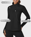 Cozy Womens Quarter Zip Fleece Lined Pullover With Thumb Holes Lightweight Thermal Long Sleeve V Neck Shirt For Running Or Gym Black Size Large Ideal For Cold Weather Runs And Workouts