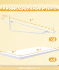 4 Piece Pegboard Shelf Set For Quarter Inch Metal Pegboards with dimensions and components details