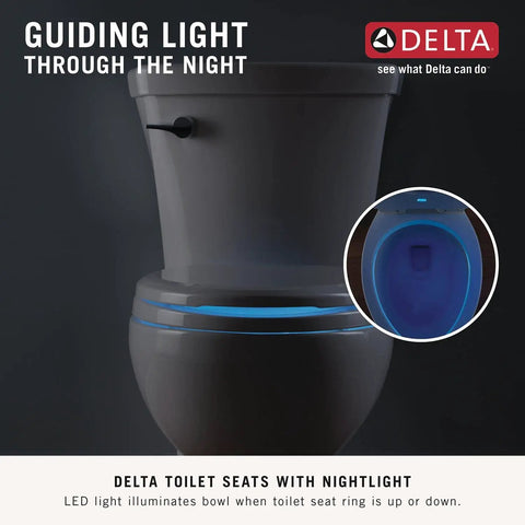 Sanborne Slow Close Round Toilet Seat With Built In Child Seat And Nightlight Soft close toilet with glowing blue nightlight