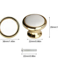 Slick Vintage White Ceramic Cabinet Knob Set Four Piece Single Hole Drawer Pulls Premium Zinc Alloy Base Smooth Grip Top Shelf Home Hardware Quick Swap Kitchen Revamp Grab These Durable Pulls with gold rim.