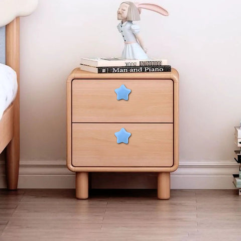 Set Of Six Star Shaped Ceramic Cabinet Knobs With Glossy Finish For Kitchen Drawers And Dressers Totally Swoon Worthy Home Refresh Upgrade Giving Your Furniture Major Glow Up Matching Mounting Hardware Included Vintage Nordic Style Accents on wooden nightstand.